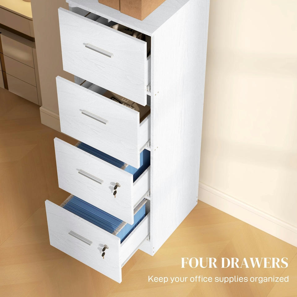 image 1 of HOMCOM 4 Drawer File Cabinet Locking Filing Cabinet A4 Ash Wood-Effect