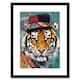 image 1 of Tiger Wearing Soft Felt Top Hat Modern Folk Art 9x7" Black Framed Wall Art Print