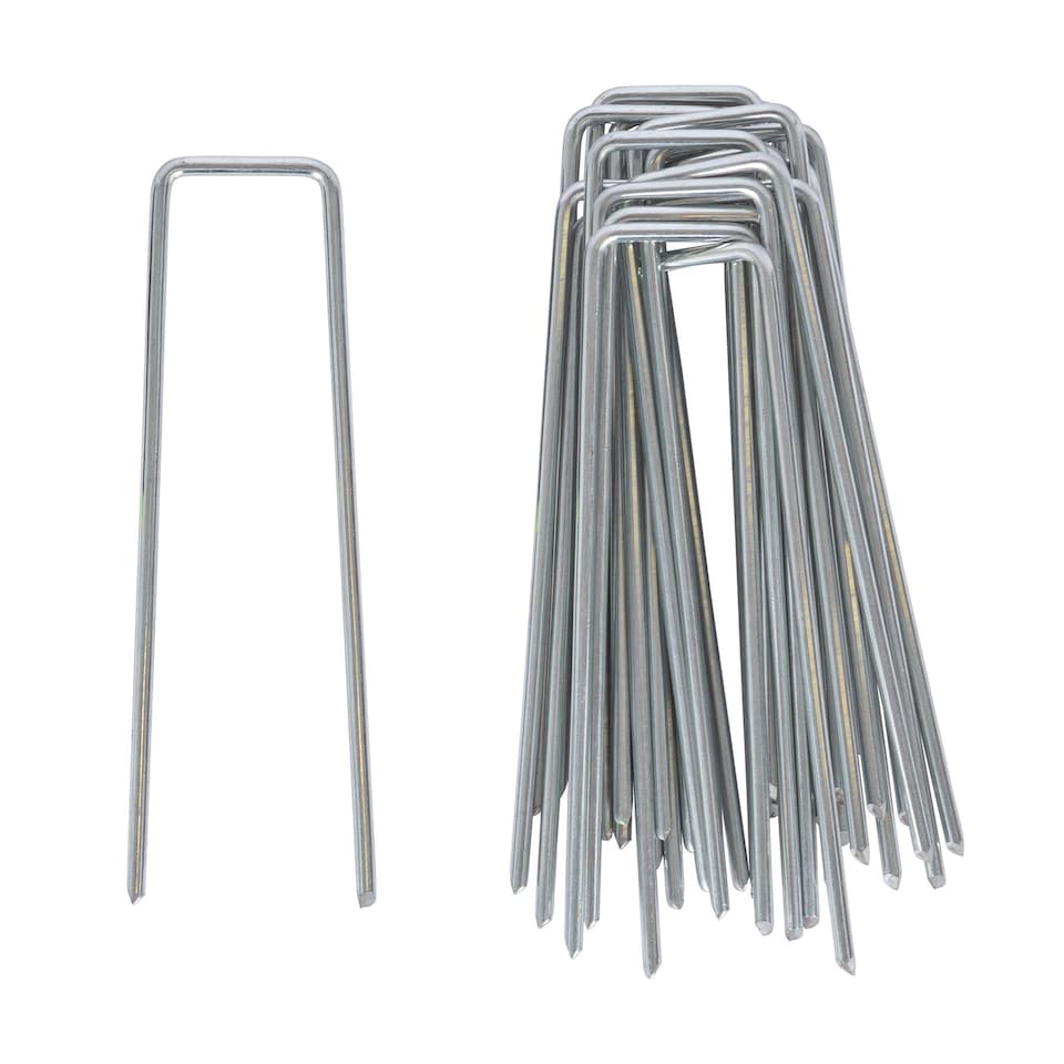 image 1 of Harbour Housewares Weed Membrane Pegs - 6inch - 150mm - 4mm Thick U-Shaped Nail Pin Garden Pegs Galvanised Steel Stake Ground Pegs | Silver | Silver | 60
