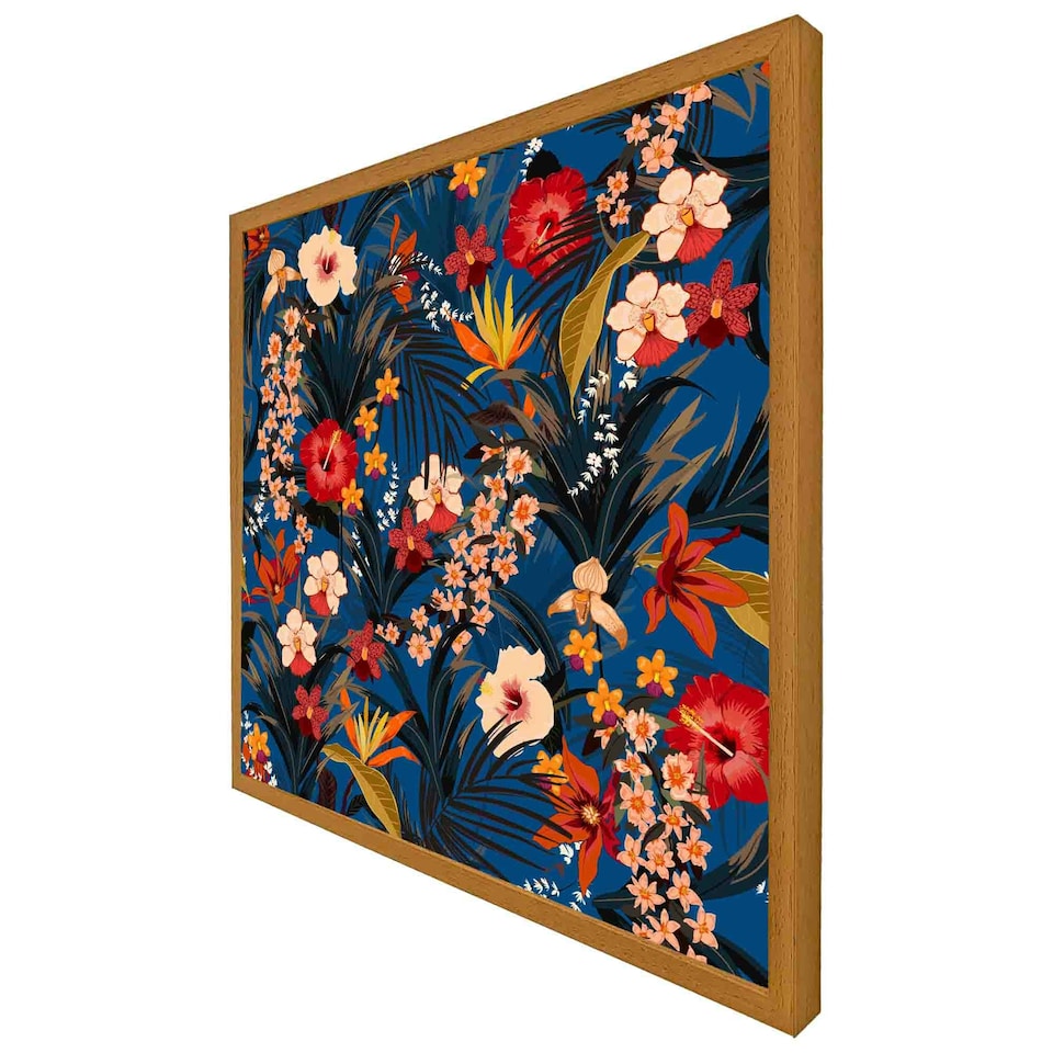 image 1 of Bright red & orange tropical flowers & plants (Picture Frame) Brown | XL