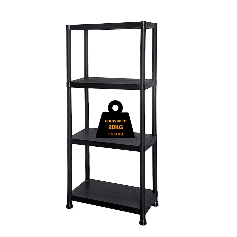 image 1 of 4 TIER PLASTIC STORAGE SHELVES SHELVING HOME GARAGE ORGANISER SHELF RACK