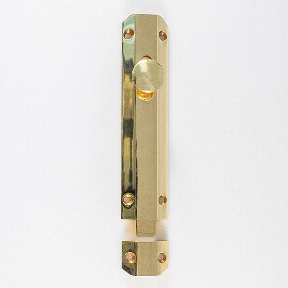Loops Surface Mounted Flat Sliding Door Bolt Lock 253 x 36mm Polished Brass in Metallics
