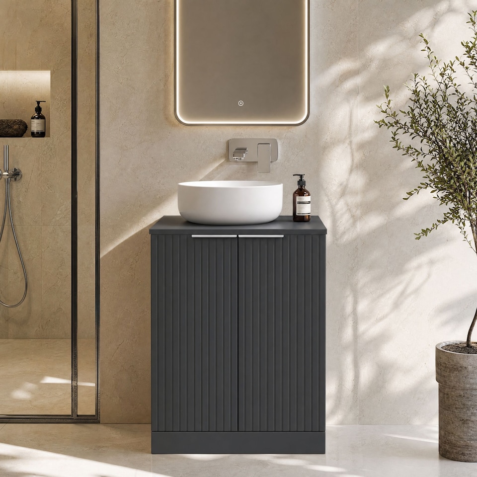 image 1 of Callingwood Contemporary Floor Standing 2 Door Vanity Unit with Laminate Worktop , 600mm, Dark Grey
