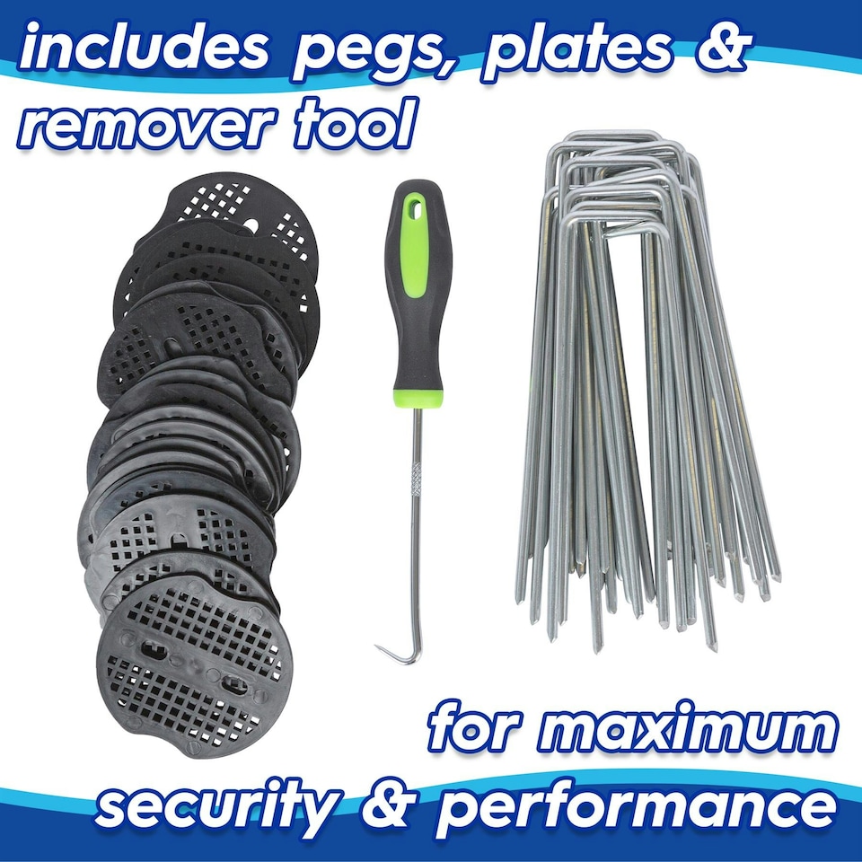 image 1 of Harbour Housewares 50gsm Weed Control Fabric Set with Pegs & Plates - 1M x 10M (1 Roll) White