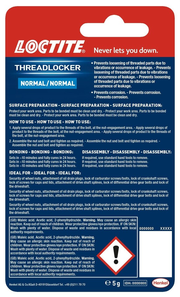 image 1 of Loctite Threadlocker 2 x 5ml Pack - Medium Strength for Nuts Bolts Screws.