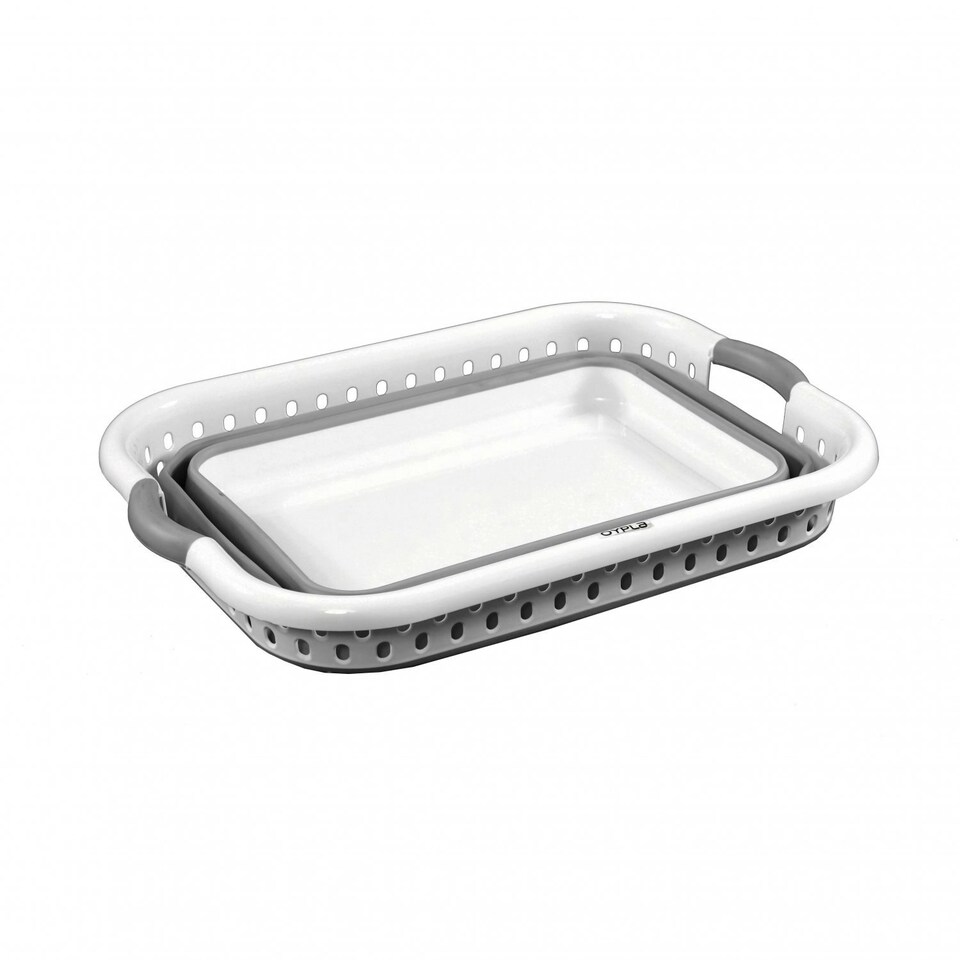 image 1 of Oypla Grey and White - Pop Up Collapsible Plastic Washing Laundry Basket Grey