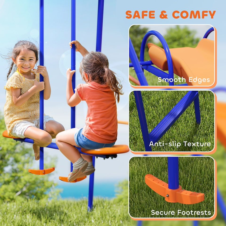 image 1 of Outsunny 4 in 1 Metal Kids Swing Set w Double Swings, Glider, Slide, Ladder
