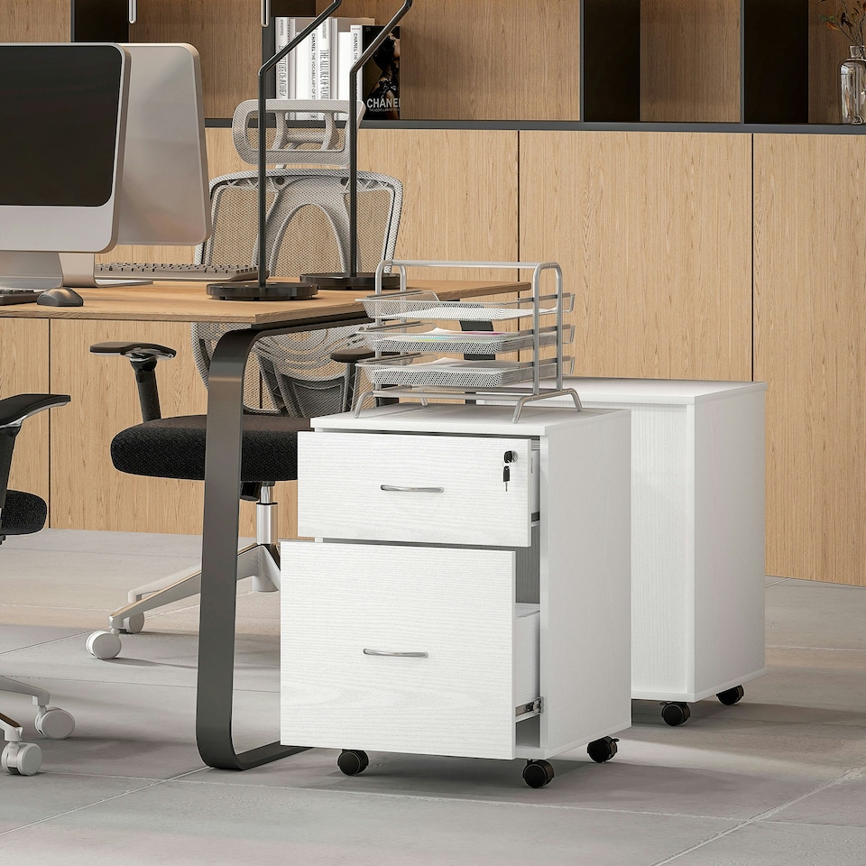 image 1 of HOMCOM Pedestal Office Mobile Filing Cabinet 2 Drawer White