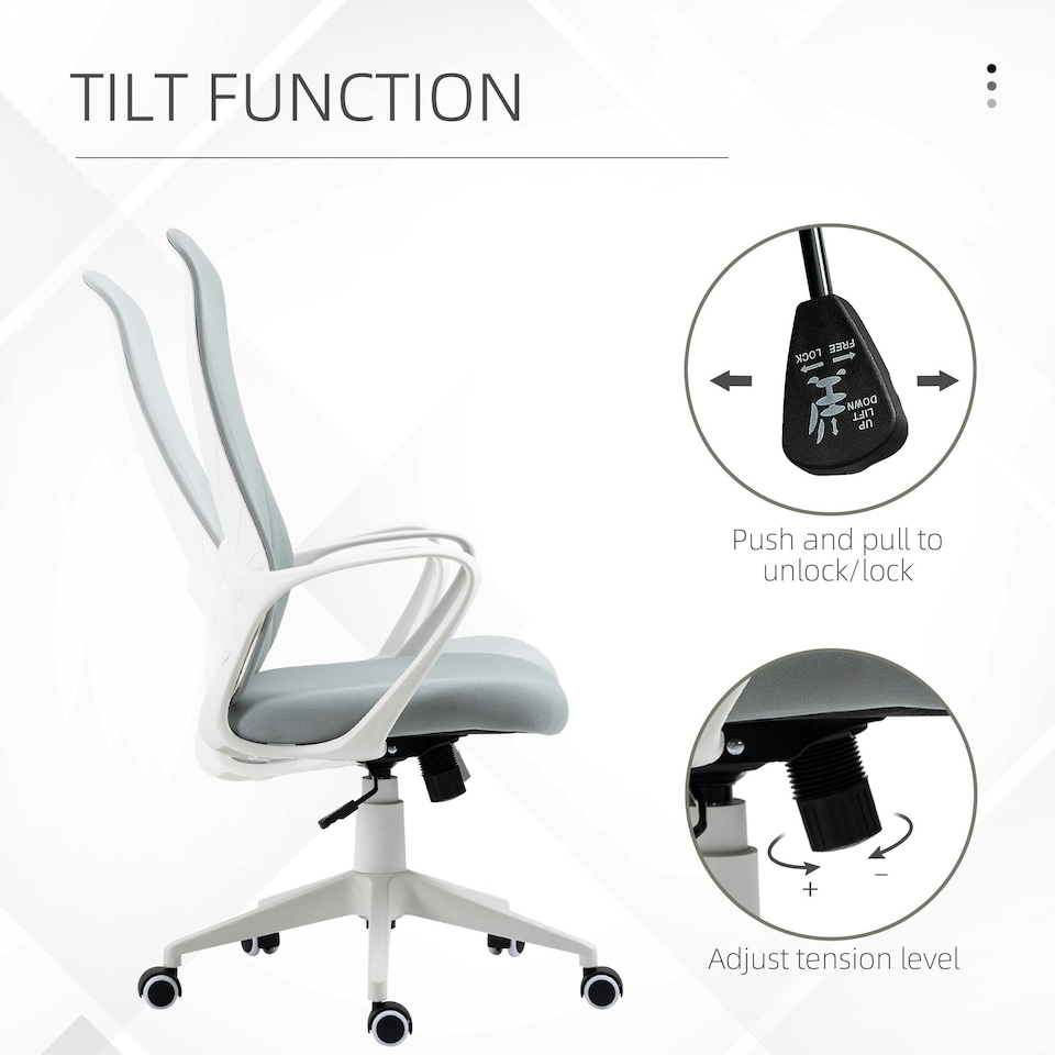 image 1 of Vinsetto High-Back Home Office Chair Height Adjustable Elastic Desk Chair Grey