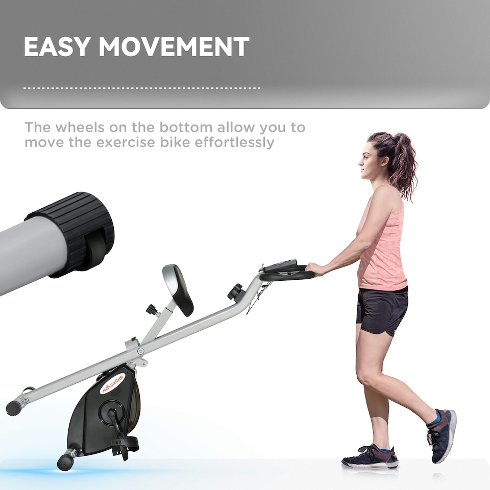 image 1 of SPORTNOW Folding Exercise Bike with Heart-Rate Sensor for Home Use, Black/Grey