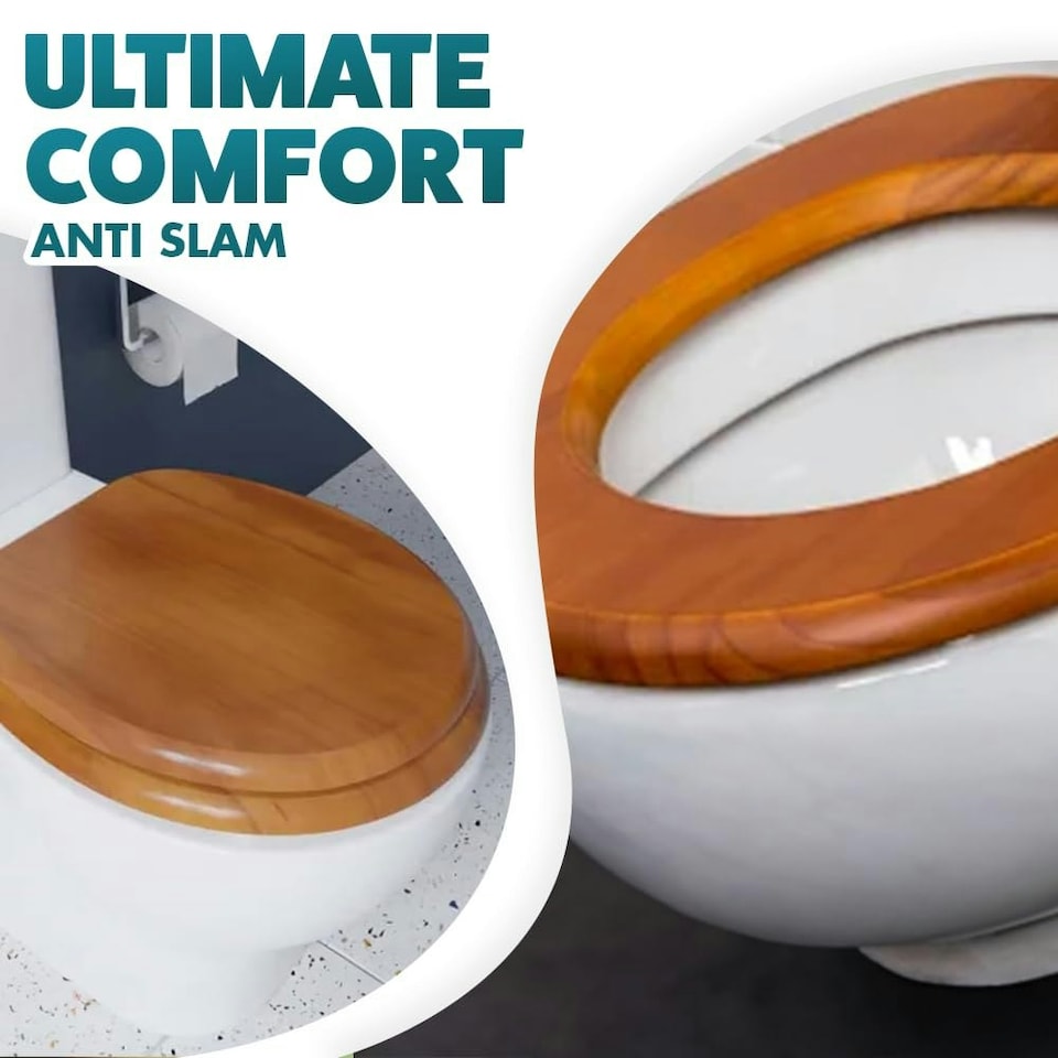 image 1 of Marco Paul Oak Wooden Toilet Seat 18" Brown