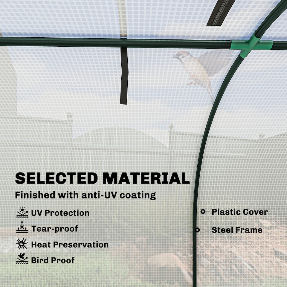 image 1 of Outsunny Tunnel Greenhouse Steel Frame for Garden w/ Zipper Doors