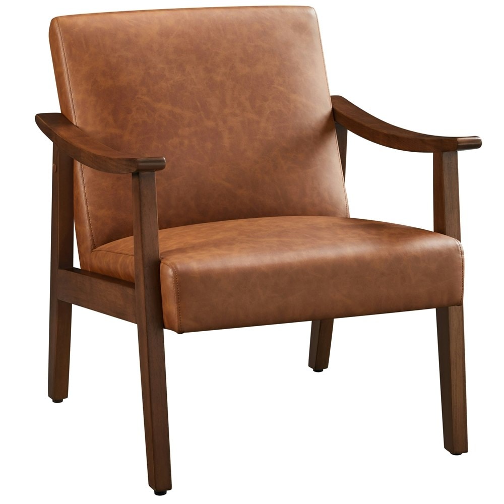 Yaheetech Mid-Century Modern Faux Leather Armchair Brown