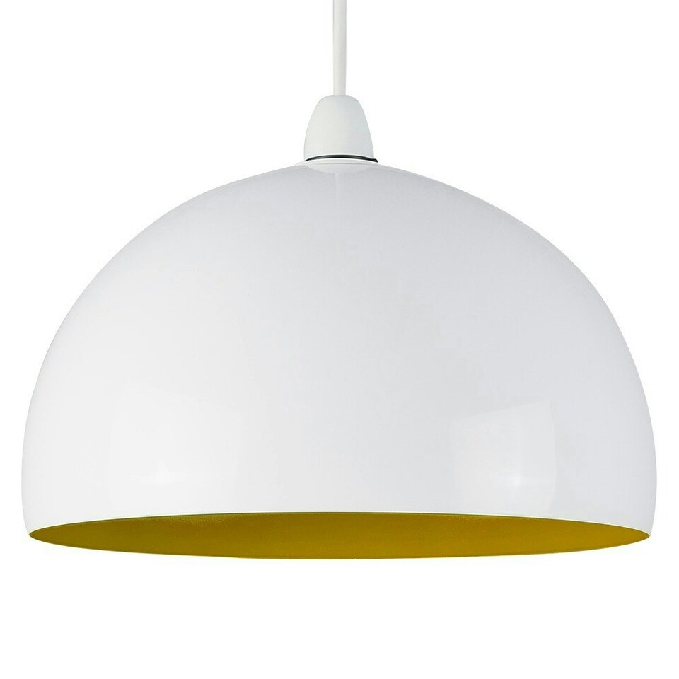 image 1 of ValueLights Modern Gloss White And Yellow Metal Dome Ceiling Pendant Light Shade White
