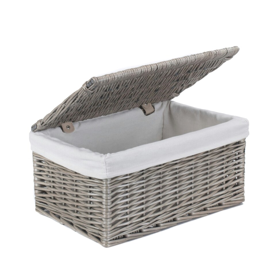 image 1 of Medium Antique Wash Cotton Lined Wicker Storage Basket | Brown | Brown