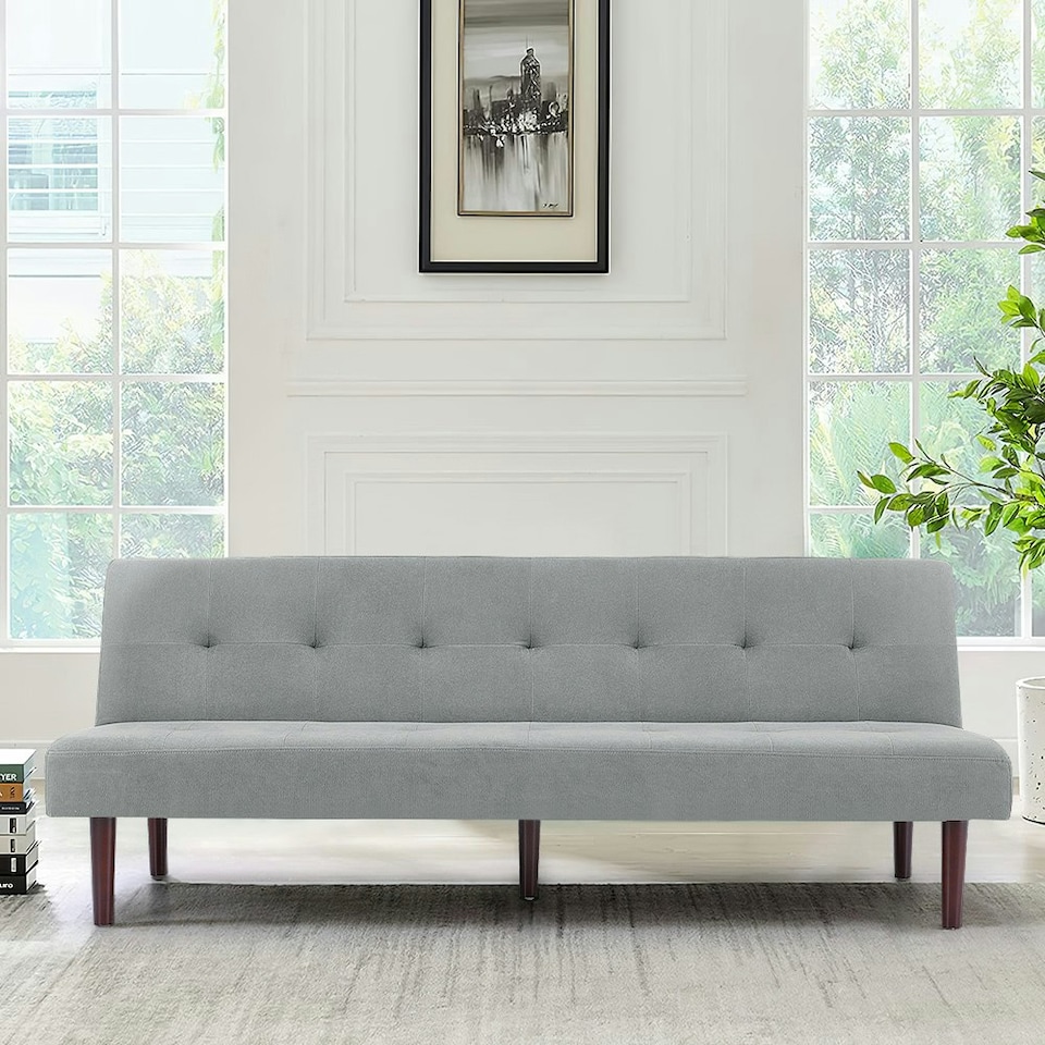 image 1 of Living and Home Modern Convertible Sofa Bed with Wooden Legs - Grey