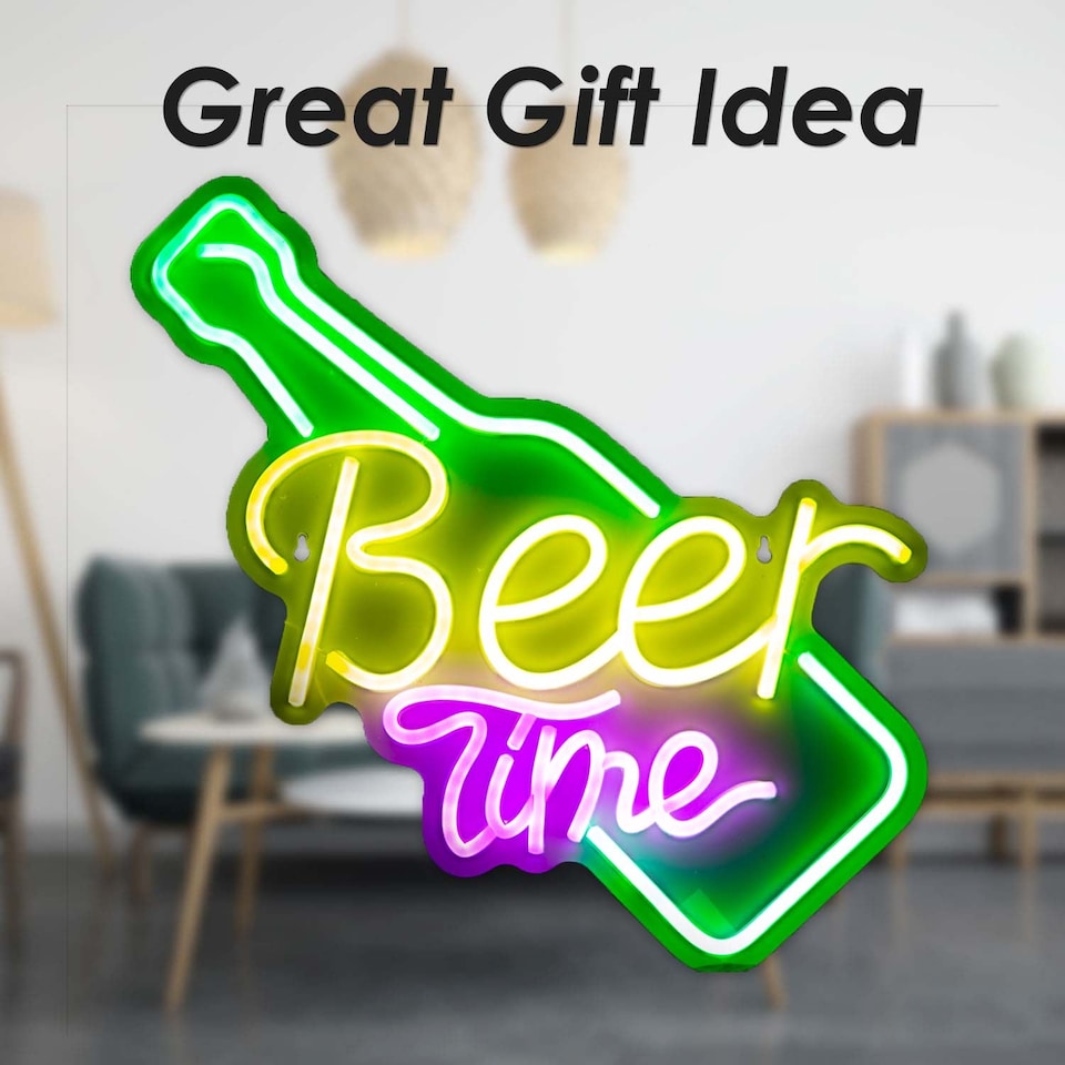 image 1 of vfm-estore Beer Time Neon Light USB Powered Multi-colour - 48cm x 28cm