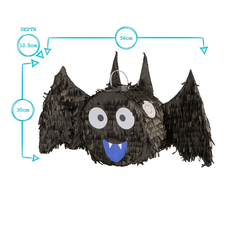 image 1 of Pinatas Halloween Bat Cardboard Pinata, Stick and Blindfold Set - W56cm x D10.5cm x H30cm - Black