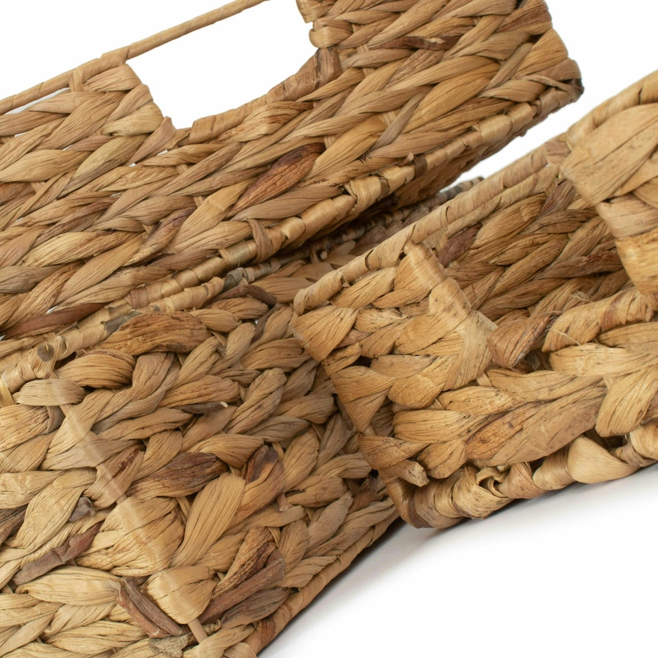 image 1 of Water Hyacinth Shallow Rectangular Storage Basket Set 3 Brown
