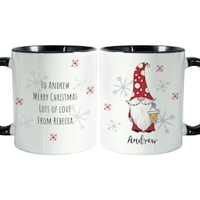 Personalised Gonk Family Black Handled Christmas Mug - Male White
