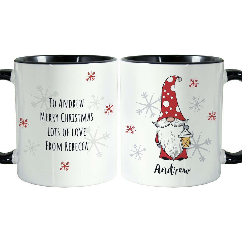 image 1 of Personalised Gonk Family Black Handled Christmas Mug - Male White