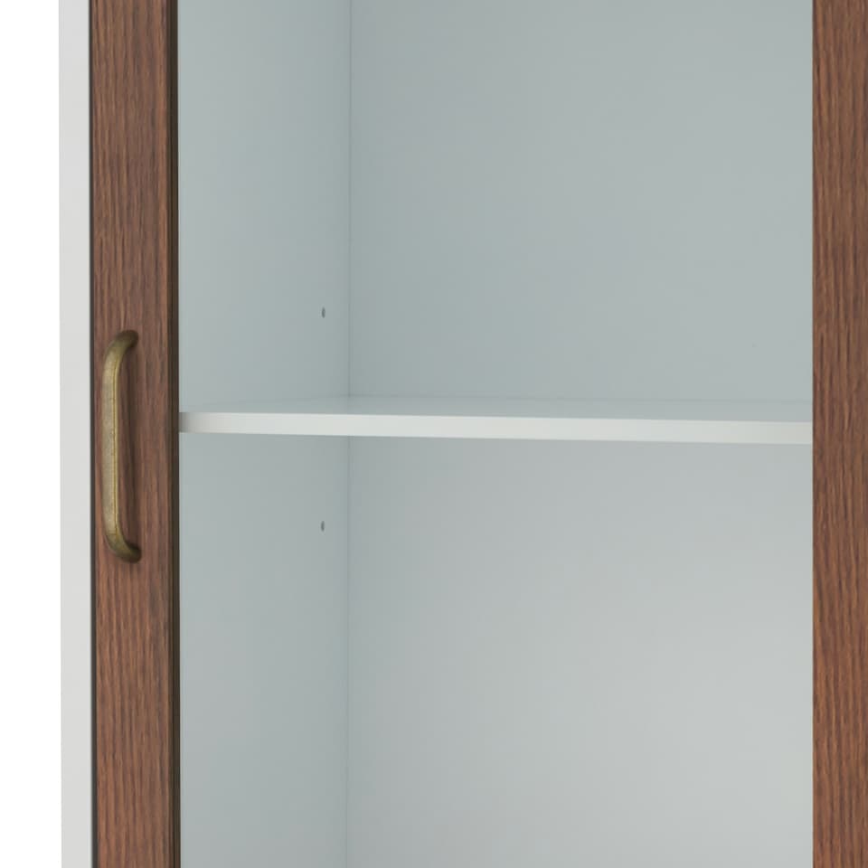 image 1 of Teamson Home Tyler Modern Wooden Linen Tower Tall Storage Cabinet with Two Doors, Walnut/White