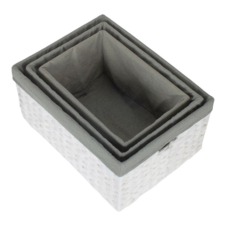 image 1 of Set of 3 Paper Rope Rectangular Storage Basket with Grey Cotton Lining | Grey | Grey | Not provided