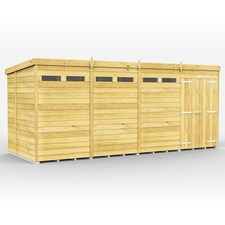 16 x 6 Feet Pent Security Shed - Double Door - Wood - L178 x W474 x H201 cm Brown