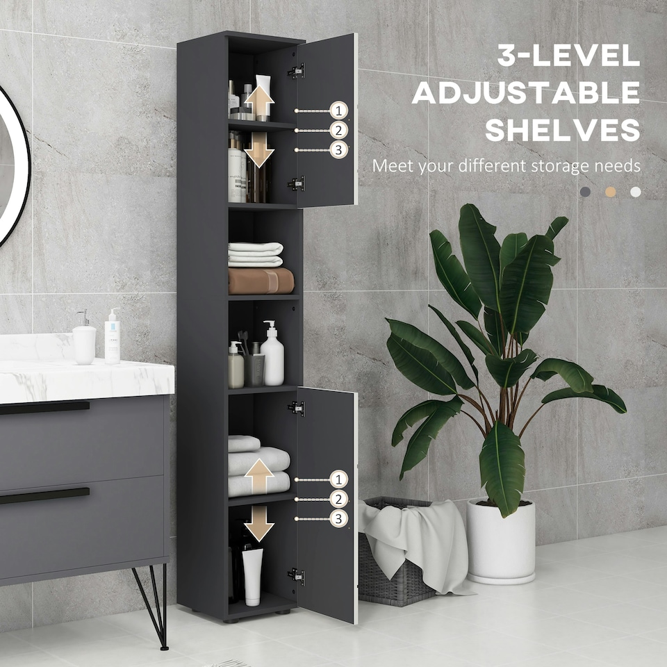 image 1 of kleankin Tall Bathroom Storage Cabinet with Soft Close Mechanism, Grey