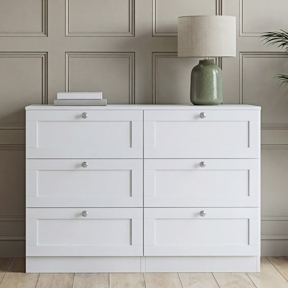 image 1 of Vida Designs Altino White 6 Drawer Chest Storage Cabinet - H: 76.5cm x W: 100cm x D: 36cm