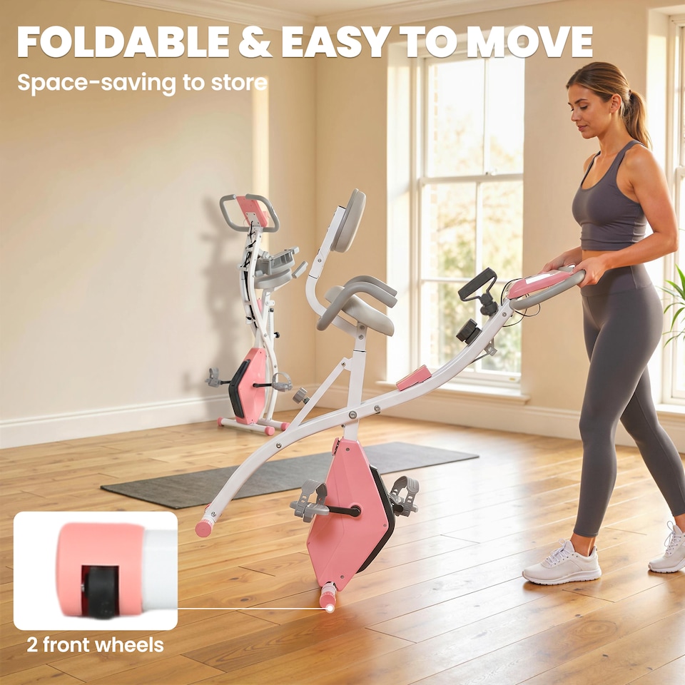 image 1 of HOMCOM 2-In-1 Folding Exercise Bike with 8-Level Magnetic Resistance Pink | Pink