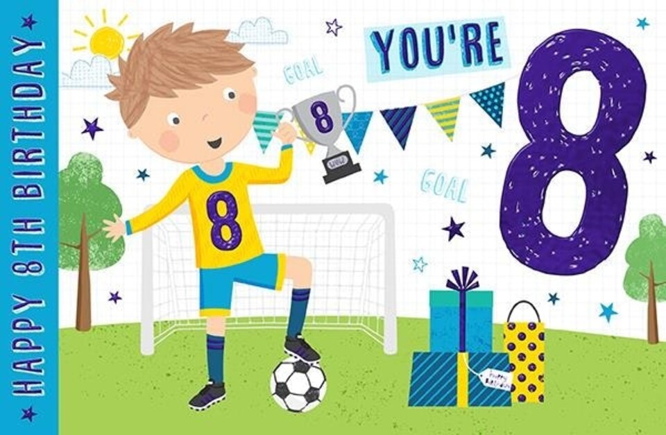 Words 'n' Wishes Boy Age 8 You're 8 Happy 8th Birthday Card - Footballer Presents