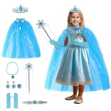 Princess Dress-Up Costume Set for Girls – Cape, Crown, Wand, Necklace, Ring, Gloves & Earrings Perfect for Birthdays, Parties, Halloween, Christmas & Cosplay