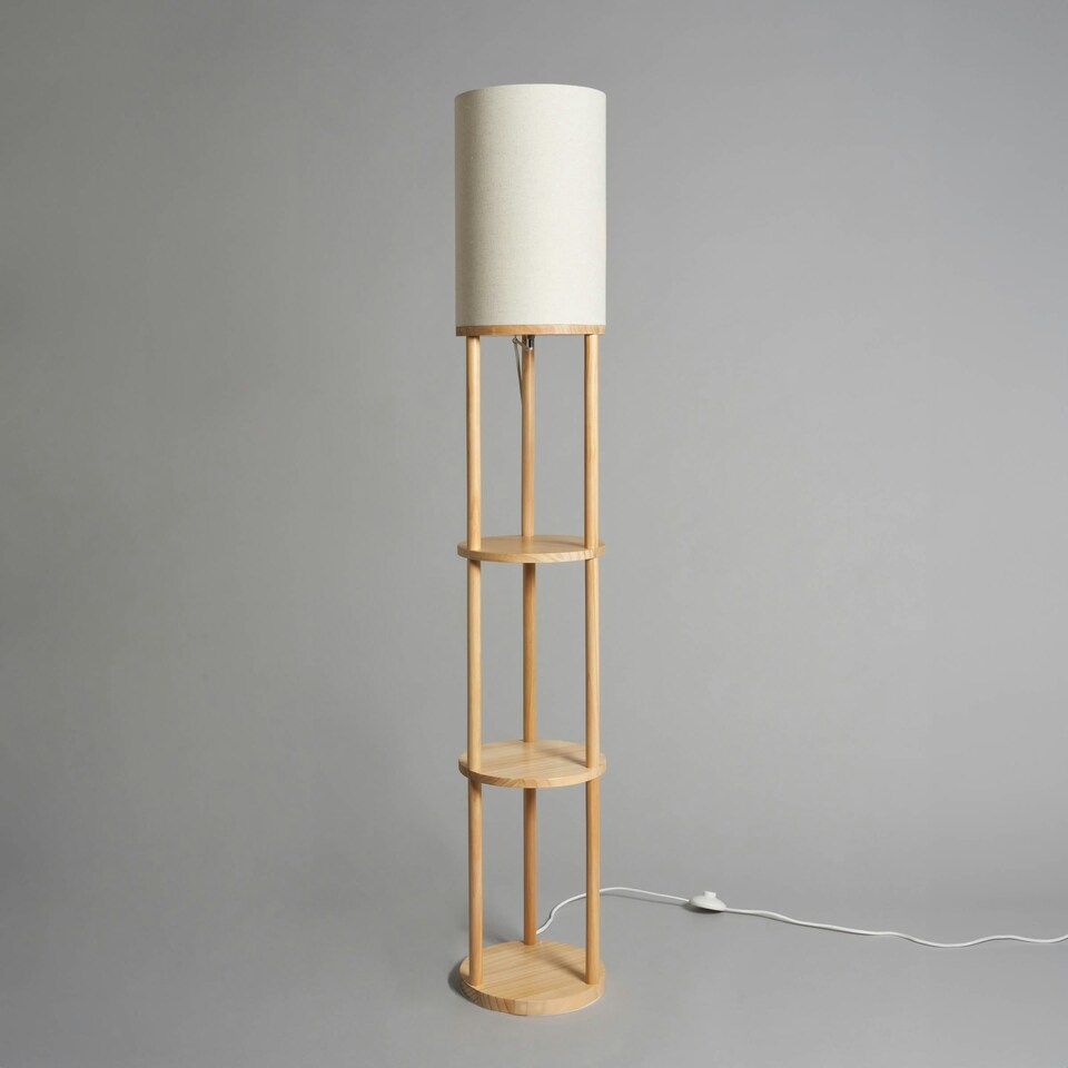 image 1 of BHS Shelby Floor Lamp with Shelves, Oak