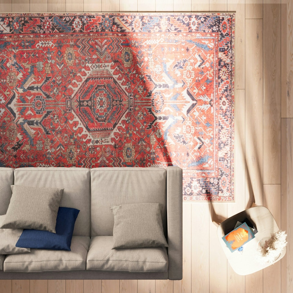 image 1 of Terracotta Red Vintage Persian inspired Washable Living Room Area Rug- 200x290cm