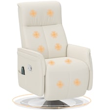 HOMCOM Massage Recliner Chair with Footstool, Upholstered Reclining Armchair with Adjustable Backrest and Steel Frame, Breathable Linen Fabric Swivel Chair for Living Room, Bedroom, Cream White | Cream | Cream