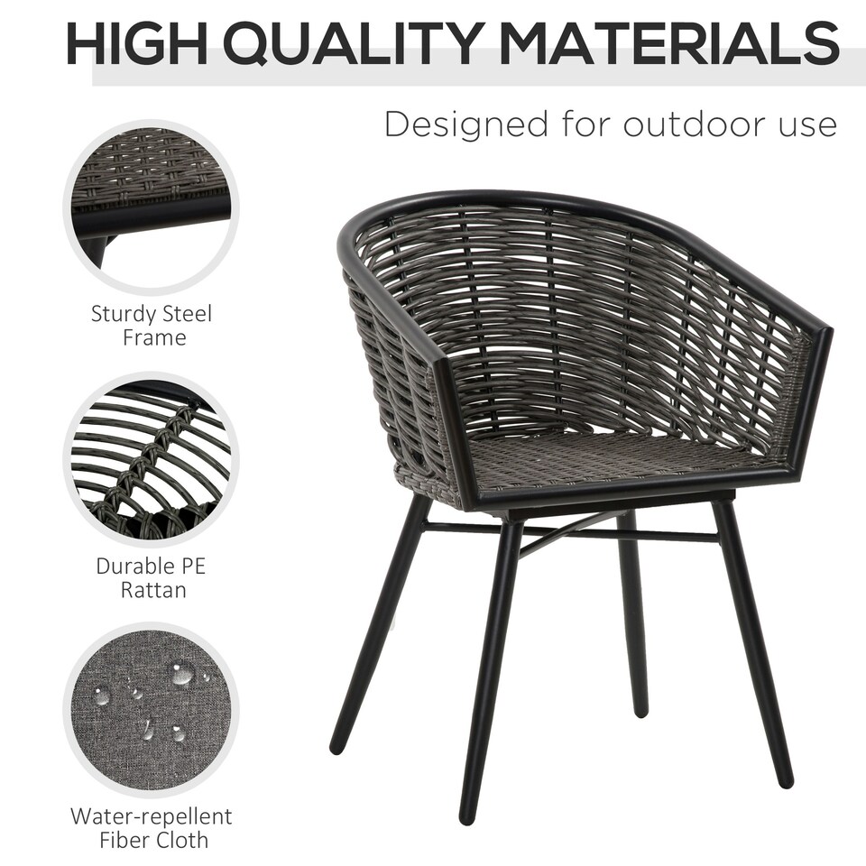 image 1 of Outsunny 3 PCS Patio Resin Wicker Hand Woven Bistro Set 2 Chairs 1 Coffee Table