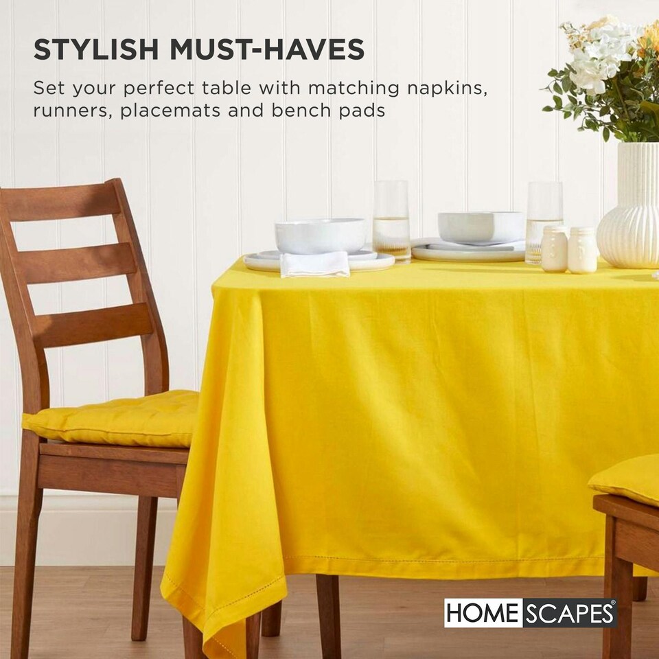 image 1 of Homescapes Seat Pad Luxury Cotton Indoor Outdoor Garden Dining Cushion | Yellow | 40 x 40 cm | 1