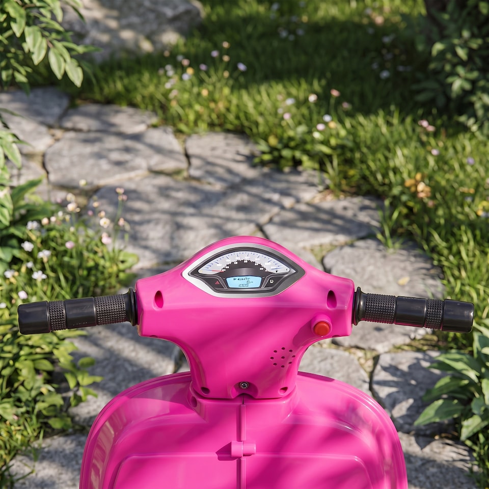 image 1 of HOMCOM Vespa Licensed Kids Ride On Motorcycle, 6V Battery Powered, Pink