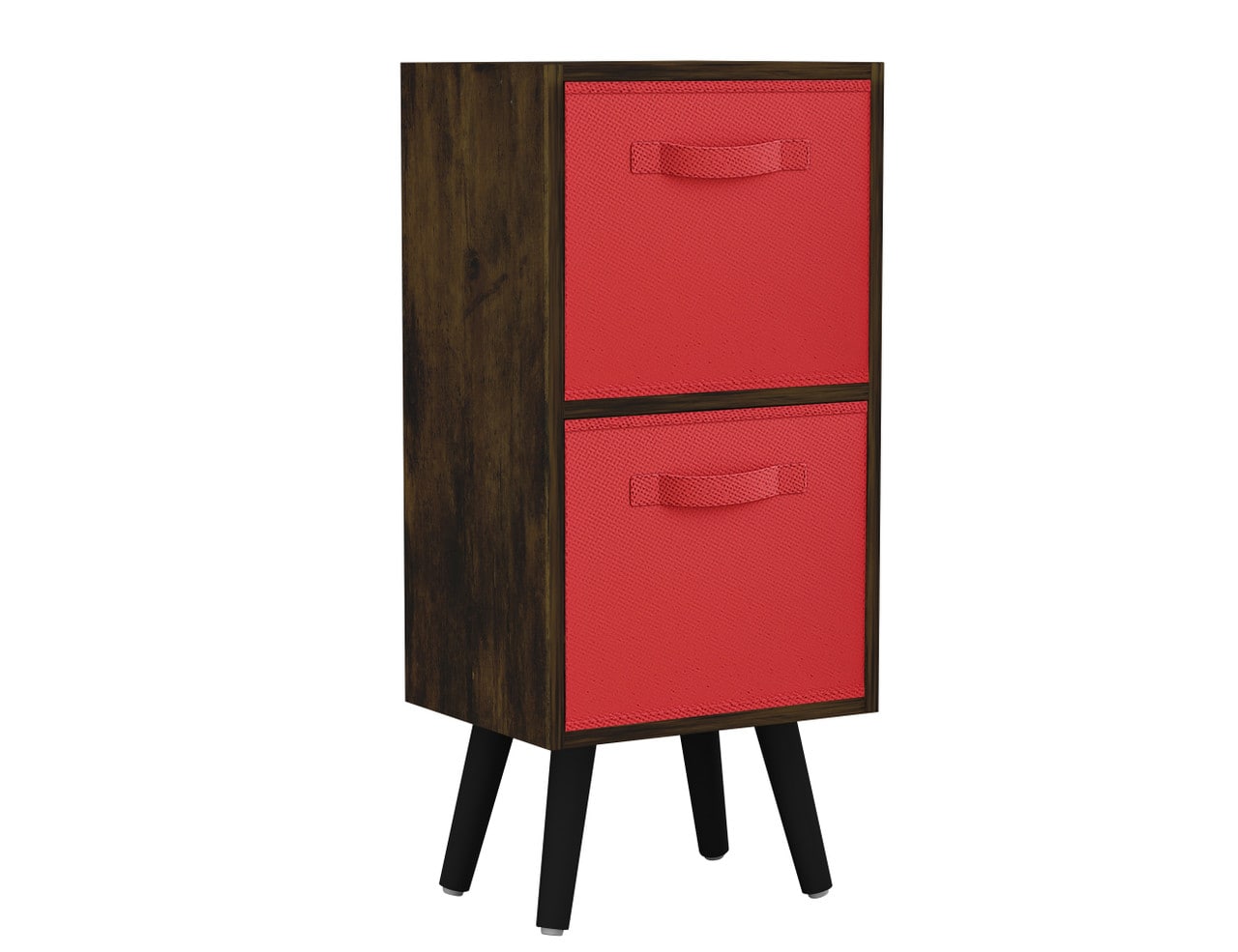 Rustic Brown 2-Tier 2-Drawer Cube Shelving Unit with Scandinavian Legs Red Red & Black 1