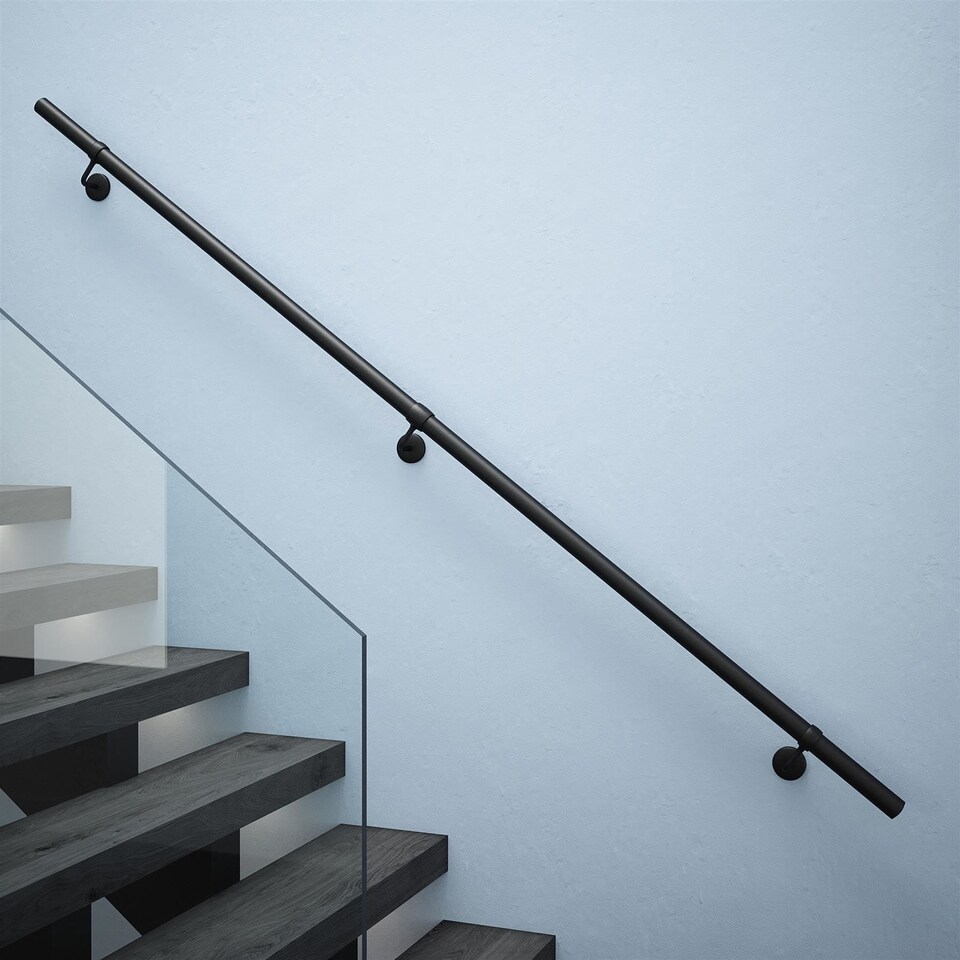 image 1 of Rothley Easy Assembly Stair Handrail Kit Matt Black 2.4m