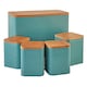 image 1 of Cooks Professional 5 Piece Square Kitchen Storage Cannister Set with Bamboo Lids | Blue | Teal