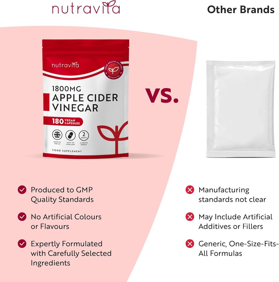 image 1 of Nutravita Apple Cider Vinegar Capsules 1800mg - Raw & Unfiltered ACV from UK Grown Apples - 180 High Strength Vegan Capsules - 60 Day Supply