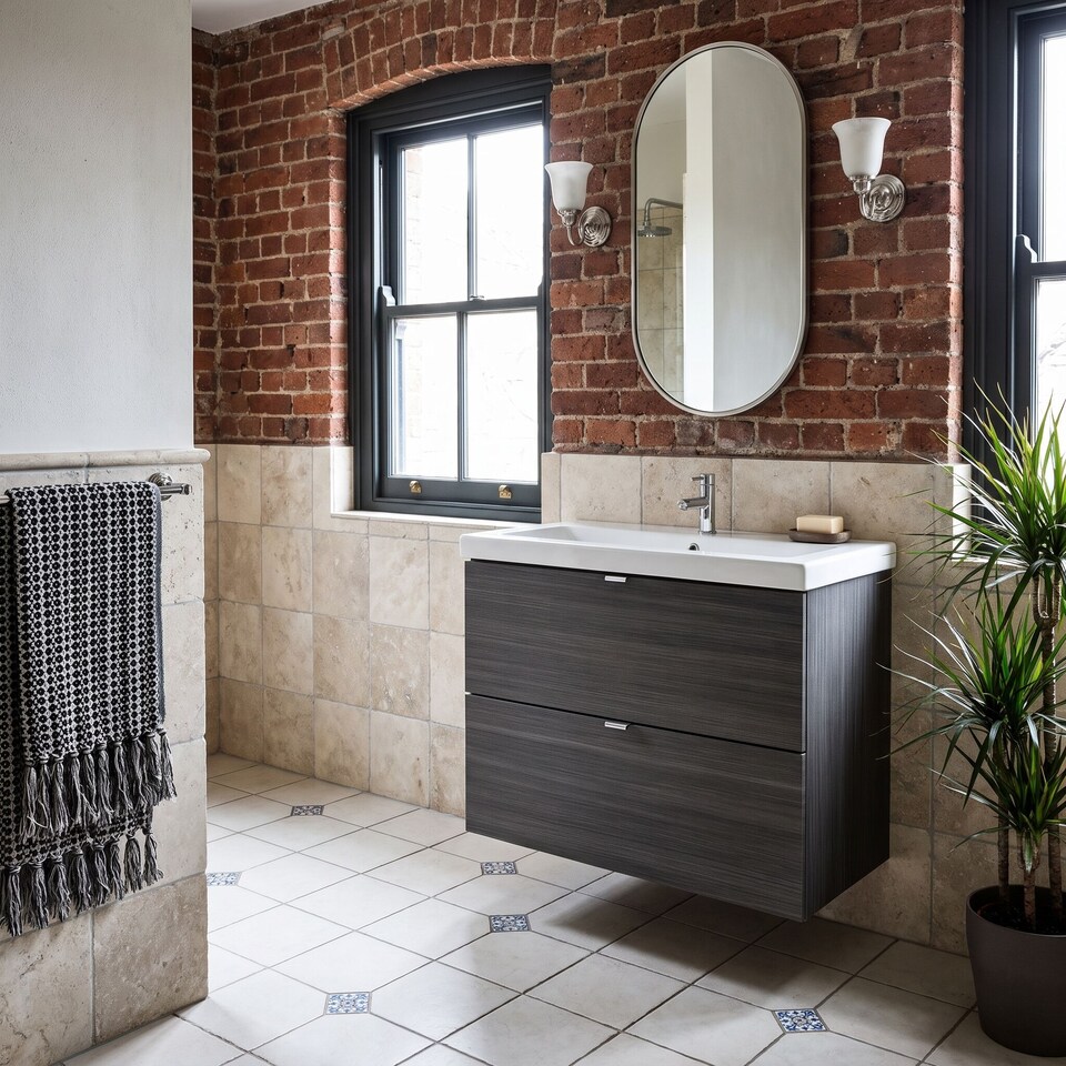 image 1 of Balterley Alrewas Contemporary 2 Drawer Wall Hung Vanity Unit with Basin, Anthracite Woodgrain, 800mm