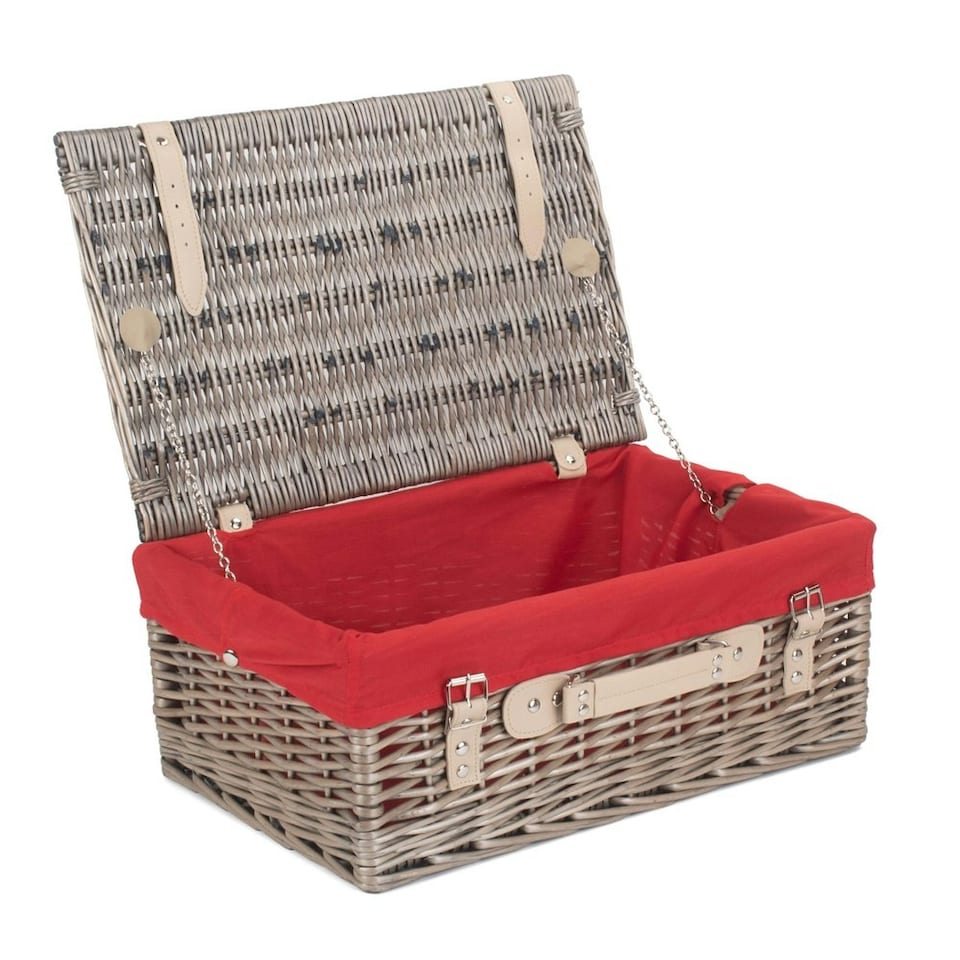 image 1 of 46cm Antique Wash Wicker Picnic Basket with Lining Black | Black | One Size