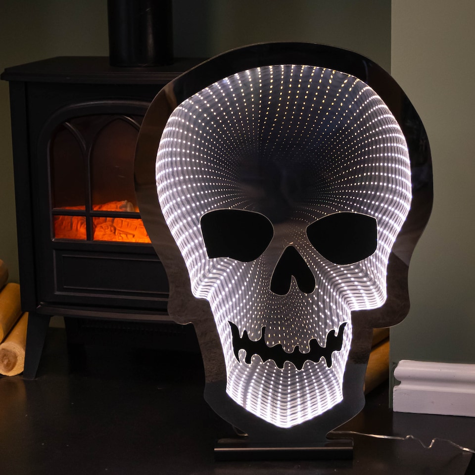 image 1 of 60cm Light up Halloween Skull Infinity Decoration with Warm White LEDs
