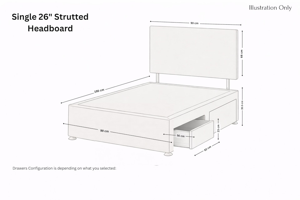 image 1 of Sloomy Alabama Navy Plush Divan Bed Base 2 Drawers Same Side With 26 Inch Strutted Headboard | Blue | Navy | Single | 1