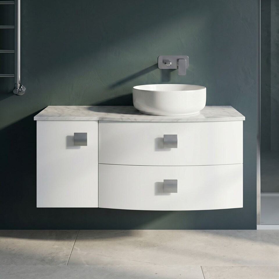 image 1 of Balterley Gentleshaw Contemporary Wall Hung Vanity Unit with Grey Marble Worktop, Moon White, 1000mm