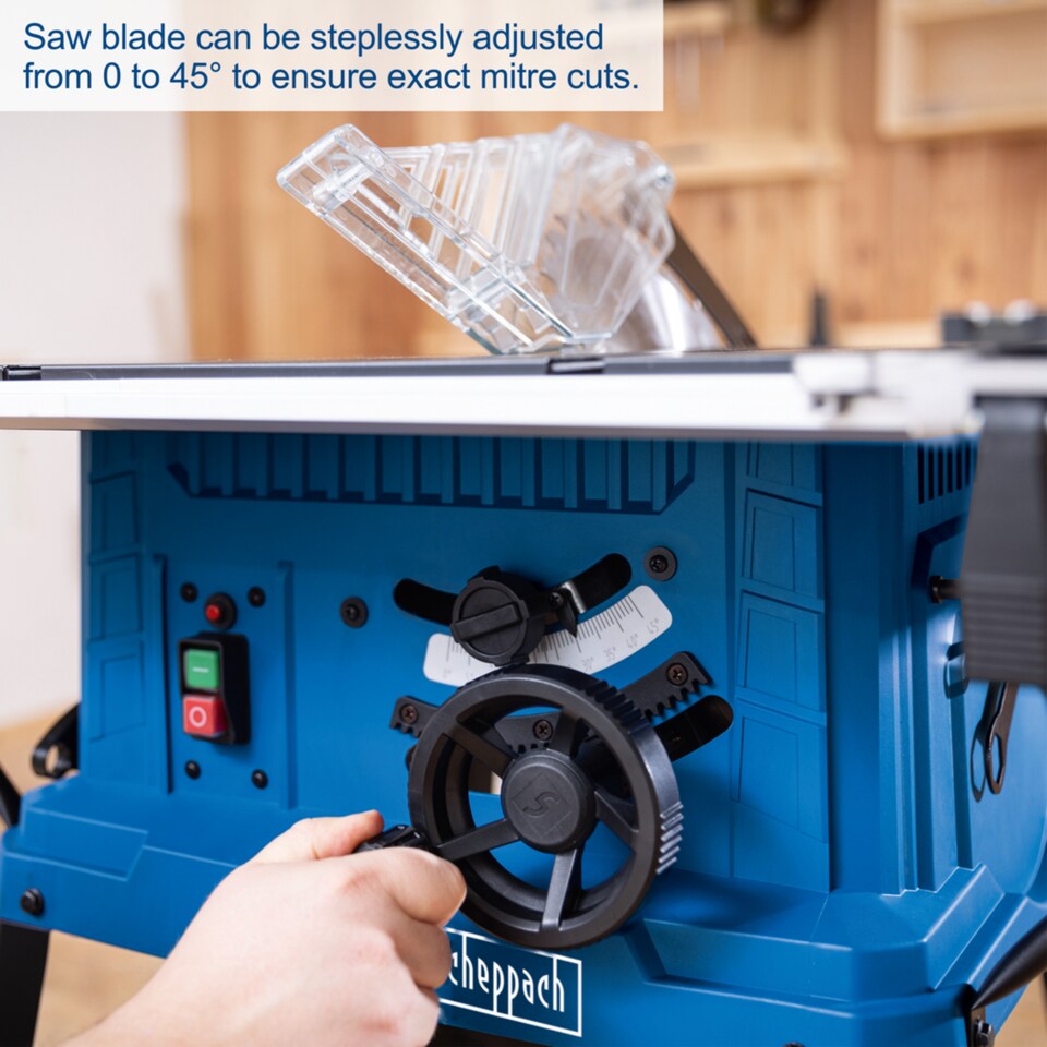 image 1 of Scheppach HS254 Table Saw, 2200W, 254mm Blade, 85mm Cutting Height, 45 Degree Tilt, Large Table & Base
