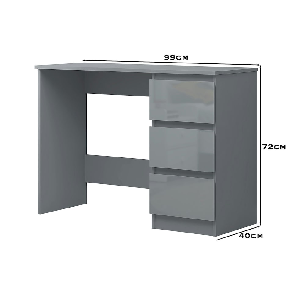 FWStyle Stora 3 Drawer Dressing Table - Grey Gloss Front Grey